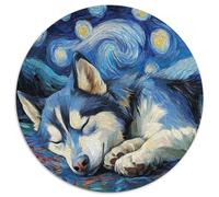 Puzzle Husky Night Sky per adulti, 1000 pezzi, puzzle rotondi per principianti, ideale come regalo di compleanno e per le feste (67,5x67,5cm)