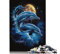 Puzzle "I delfini sotto la luna", sfida difficile, 100% in cartone riciclato, per bambini e adulti dai 12 anni in su, 1000 pezzi (75x50 cm)