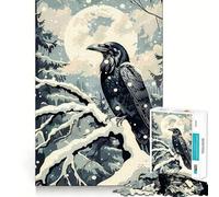 Puzzle "Il Corvo e la Luna d'Inverno" per adulti, 1000 pezzi, stimolante per la mente, di alta qualità, con bordi decorati, da collezione (50x75cm)