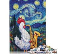 Puzzle "Il gallo suona il sassofono", decorazione unica per la casa, carta, puzzle rettangolare per adulti, adolescenti, regali per la festa della mamma, 1000 pezzi (75x50 cm)