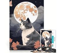 Puzzle "Il Gatto nella Notte di Luna" Giappone, 1000 pezzi per adolescenti, gioco di logica, attività domestica, bordo trasparente, regalo prezioso 50x75cm