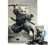 Puzzle "Il potere del gatto samurai" per adolescenti, 1000 pezzi, gioco cognitivo, hobby tranquillo, bordo premium, regalo di Natale 50x75cm
