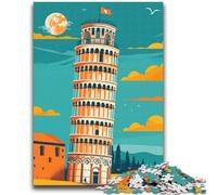 Puzzle illustrativo della Torre di Pisa da 1000 pezzi per adolescenti, regali, gioco per famiglie, antistress, sfida difficile, fantastici regali e giocattoli, 1000 pezzi (26x38cm)