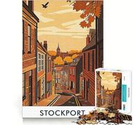 Puzzle illustrato della città di Stockport, 1000 pezzi, per ragazzi, gioco di pensiero, divertimento condiviso, bordi precisi, oggetto regalo di Babbo Natale 38x26cm