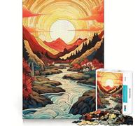 Puzzle illustrato "Fiume di montagna al tramonto" per ragazzi, 1000 pezzi, rafforza la memoria, allevia la tensione, bordi lisci, sorpresa di Natale (38x26cm)