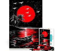 Puzzle illustrato Notte tropicale con luna rossa per adolescenti, 1000 pezzi, gioco di logica, rilassante, taglio preciso, (50x75cm)