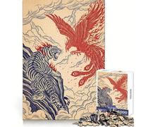 Puzzle illustrato "Scontro tra Tigre e Fenice" per adulti, 1000 pezzi, gioco stimolante per la mente, calma e creatività, pezzo da collezione 38x52cm