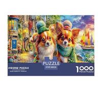 Puzzle impegnativi Angel Dog Fantasy da 1000 pezzi - Due cani (città accogliente) per uomini e donne Carta riciclata Adatto per la decompressione a parete 38x26 cm/1000 pezzi