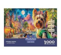 Puzzle impegnativi Yorkie in Town da 1000 pezzi - Yorkie Magical Village at Dusk per uomini e donne Puzzle per adulti Regali Decorazione murale 70x50cm/1000 pezzi