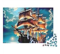Puzzle impegnativo da 1000 pezzi con barca a vela: nave con vele aperte sul mare oscuro per adulti, adolescenti e anziani, gioco rompicapo 52x38 cm/1000 pezzi