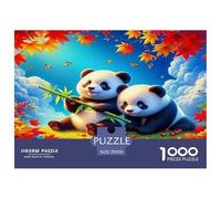Puzzle impegnativo da 1000 pezzi con panda gigante: due panda con bambù in autunno per adulti, adolescenti e anziani, gioco rompicapo 70x50 cm/1000 pezzi