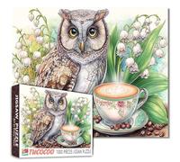 Puzzle impegnativo da 1000 pezzi per adulti gufo caffè puzzle mughetto fiori arte accogliente cottagecore puzzle per rilassarsi amanti della natura unico animale puzzle decorazione casa rompicapo