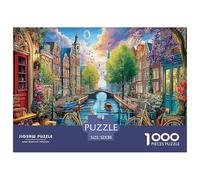 Puzzle impegnativo da 1000 pezzi sui canali di Amsterdam: biciclette lungo il canale in città per adulti, adolescenti e anziani. Gioco rompicapo 52x38 cm/1000 pezzi.