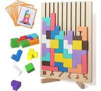 Puzzle Impilabile Legno, Puzzle Tangram Russo,Forme Geometriche Giocattoli,Montessori Jigsaw Rompicapo, Colorato Blocchi Geometrici (Legno)