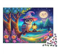Puzzle Impossibile da 1000 pezzi Gufo Lanterna della Strega, Notte Lunare, Cartone Premium, Pezzi Interbloccanti, Per Puzzle Avanzati, 52x38cm