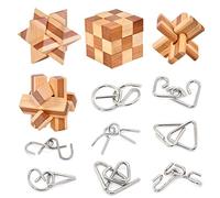 Puzzle in bambù 3D in metallo rompicapo, puzzle per giochi mentali, set per adolescenti e adulti, confezione da 12 pezzi