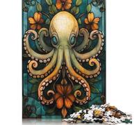 Puzzle in carta da 1000 pezzi con vetrate artistiche a forma di polpo per adulti, puzzle rettangolare creativo, gioco di sfida per l'esercizio del cervello, regalo di Natale (38x26 cm)