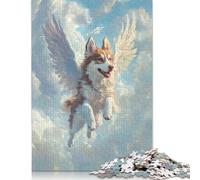 Puzzle in carta riciclata al 100%, tributo alla perdita di un animale domestico, angelo husky, cane tra le nuvole, adulti, 1000 pezzi (38x26 cm)