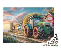 Puzzle in cartone 100% riciclato 1000 pezzi Scena trattore rurale, paesaggio agricolo vintage, apprendimento educativo, allenamento cerebrale, sviluppo cognitivo, per bambini e adolescenti, 52x38cm