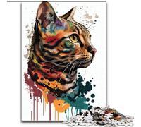 Puzzle in cartone da 1000 pezzi raffigurante un gatto del Bengala, in stile pop art, con soggetto animali, ideale come regalo per la festa della mamma, compleanni e Natale, dimensioni 38x26cm