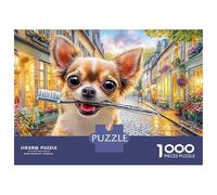 Puzzle in cartone liscio da 1000 pezzi Chihuahua con guinzaglio, supporto da strada, per appassionati di puzzle, coppie, tempo libero, hobby, al chiuso, 52x38 cm/1000 pezzi