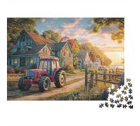 Puzzle in cartone resistente 1000 pezzi Scena trattore rurale, paesaggio agricolo vintage, impegnativo ed educativo, sviluppo cognitivo, allenamento cerebrale, per tutte le età, 38x26cm