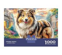 Puzzle in cartone robusto opaco da 1000 pezzi raffigurante un cane Sheltie, Sunny Village Stand, per adulti, da incorniciare, regalo di compleanno, Quiet Hobby, 70x50 cm