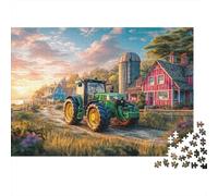 Puzzle in cartone spesso 1000 pezzi Scena trattore rurale, paesaggio agricolo vintage, molto difficile, idea regalo, regalo compleanno e anniversario, per la famiglia, 38x26cm