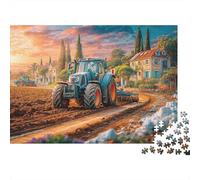 Puzzle in cartone spesso da 1000 pezzi con trattore che ara il campo, stile paesaggio rurale, adulti e principianti, antistress, attività giornate, divertimento in famiglia, 70x50 cm/1000 pezzi
