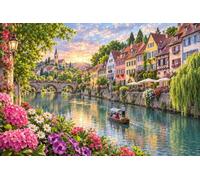 Puzzle in legno 1000 pezzi Borgo colorato sul fiume