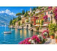 Puzzle in legno 1000 pezzi Borgo colorato sul lago
