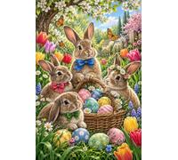 Puzzle in legno 1000 pezzi Conigli nel giardino dei tulipani