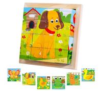 Puzzle in Legno 3D 6 in 1 - Giocattolo Educativo Montessori per Bambini - Cubo Con Motivo Animali - Regalo Prescolare per Ragazzi e Ragazze