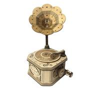 Puzzle in legno 3D con grammofono retrò, in legno, carillon creativo, decorazione per la casa, regalo di compleanno fai da te (versione a manovella/100 pezzi/colore legno