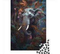 Puzzle in legno, 500 pezzi, motivo elefante floreale e magico, puzzle rettangolare creativo, regalo per giochi di famiglia, amici, 500 pezzi (52 x 38 cm)