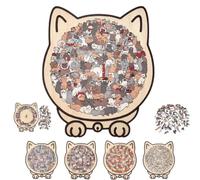Puzzle in legno a forma di gatto Morandi da 135 pezzi, unico puzzle in legno a forma di animale, creativo per gli amanti dei gatti, decorazione per la casa, con cornice e copertura in acrilico (D)