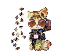Puzzle in legno a forma di gatto, puzzle a forma di animale con design di gatto che indossa cuffie, gioco cerebrale divertente e rilassante per donne, uomini e amanti dei gattini, decorazione per la