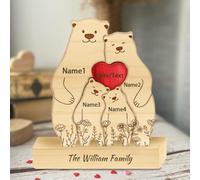 Puzzle in legno a forma di orso, personalizzabile con nome da 2 a 6 membri della famiglia, puzzle in legno unico per festa della mamma, compleanno, casa, regalo per mamma, papà, figlia e figlio (stile