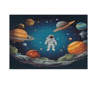 Puzzle in legno a forma di razzo spaziale, astronauta, con scatola portaoggetti, puzzle ecologico in legno per il tempo libero, sollievo dallo stress e decorazione, 300 pezzi
