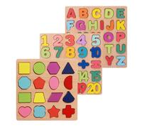 Puzzle in Legno Bambini, 3 Pezzi Puzzles Legno, Numeri Lettere Geometria Puzzle da 3+ Anni Bambini Giocattoli per l'apprendimento Precoce, Giochi Educativi