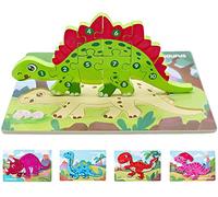Puzzle in Legno Bambini, Puzzle dinosauri in legno, Puzzle in Legno per Bambini Dinosauri, Puzzle di Dinosauro, puzzle bambini 3 anni, Educativo Giocattoli Giochi Montessori Set (B)