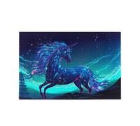 Puzzle in legno blu unicorno fulmine puzzle in legno per adulti 1000 pezzi puzzle per la famiglia 29,5 × 19,17,8 cm