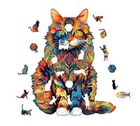 Puzzle in legno colorato con gatto mandala, pezzi unici a forma di gatto e pesce, puzzle irregolare tagliato al laser, per gli amanti dei gatti, opere d'arte per la casa (M)