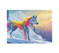 Puzzle in legno colorato con lupo e montagna innevata, 500 pezzi, per adulti, impegnativo, per dimensioni del gioco, 38,1 x 51,8 cm