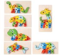 Puzzle in legno colorato per bambini con motivo animale, dinosauro, giraffa, orso bruco, delfino, elefante, per bambini con numeri, set di 6 puzzle in legno per ragazzi e ragazze - 3916
