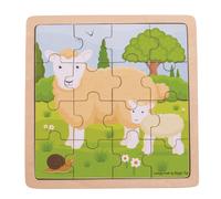 Puzzle in legno con cornice pecora con agnellino BIGJIGS TOYS, 18 pezzi