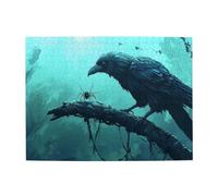 Puzzle in legno con corvo, ragno, sfondo blu, puzzle da 500 pezzi per adulti impegnativo puzzle per dimensioni di gioco 38,1 x 51,8 cm