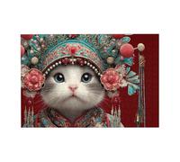 Puzzle in legno con gattino in vestiti rossi, orizzontale, 300 pezzi, per il tempo libero e la creatività della famiglia