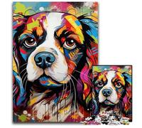 Puzzle in legno con graffiti raffigurante un King Charles Spaniel, 1000 pezzi, per adulti, ideale come decorazione fai da te e come regalo rompicapo, 50x75CM/19,68x29,52 pollici.