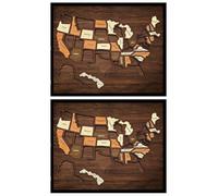 Puzzle In Legno Con Mappa Di Viaggio Degli Stati Uniti, Bacheca Con Mappa Del Viaggio Degli Stati Uniti - Puzzle 3D Con Punti Di Riferimento Americani Decorazione Da Parete(2pcs)